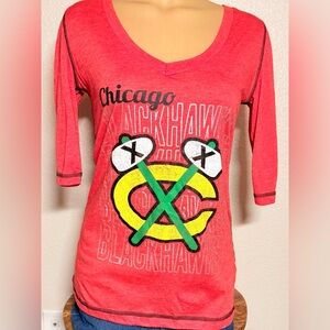 NHL Chicago Blackhawks Red 3/4 sleeve Top with Logo